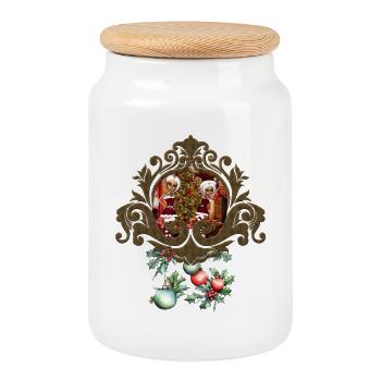 Santa Claus and elves after work. - Cookie Jar with Wooden Lid - white - Front
