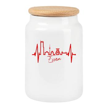 Food Skyline Heartbeat Ruhrpott Fan Heart Essener - Cookie Jar with Wooden Lid - white - Front