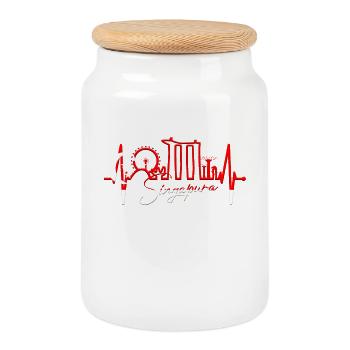 Singapore Skyline Heartbeat Asia I Love Singapore - Cookie Jar with Wooden Lid - white - Front