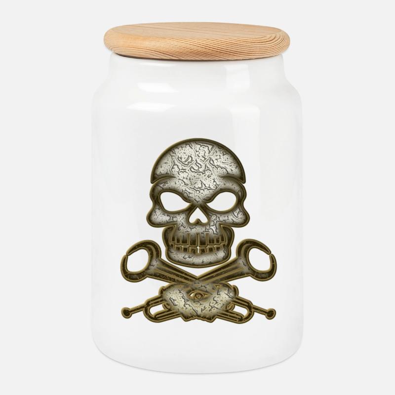 Schädel Totenkopf - Keksdose mit Holzdeckel - Weiß