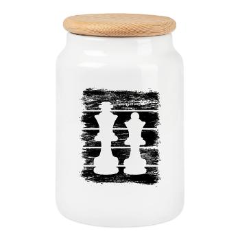 Chess Queen and King - Cookie Jar with Wooden Lid - white - Front