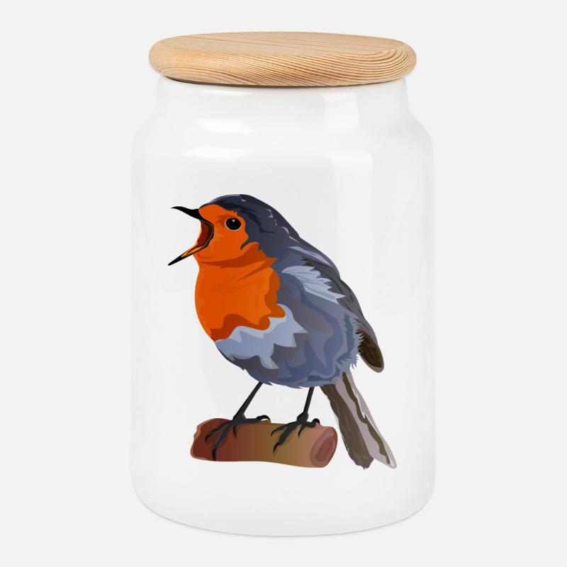 Robin Bird Illustration über Textil - Keksdose mit Holzdeckel - Weiß