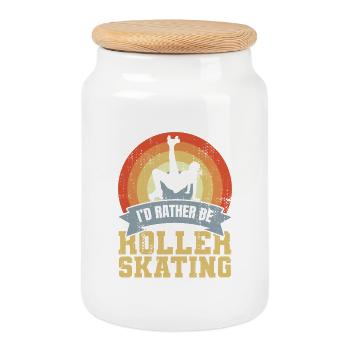Roller skating love - Cookie Jar with Wooden Lid - white - Front