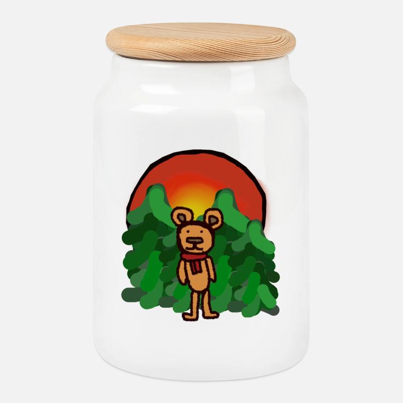 Habitant de la forêt, conte de fées, ours, seul, solitude, forêt - Boîte à biscuits avec couvercle en bois - blanc