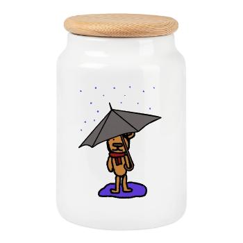 Teddy Bear, Severe Weather, Bear, Rain, Weather, October, Autumn - Cookie Jar with Wooden Lid - white - Front