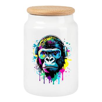 Gorilla Colorful - Gorilla monkey with sunglasses - Cookie Jar with Wooden Lid - white - Front