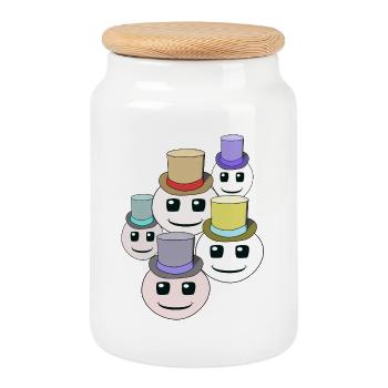 drôle, heureux, visages, fantômes, fantôme, enfant - Boîte à biscuits avec couvercle en bois - blanc - Devant