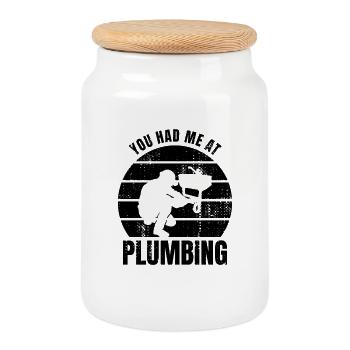 Plumber Lover - Cookie Jar with Wooden Lid - white - Front