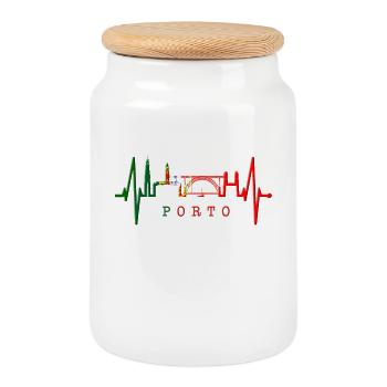 Porto Skyline Heartbeat Portugal Heart Love Porto - Cookie Jar with Wooden Lid - white - Front