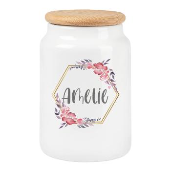 Amelie Girl Name Baby Gift - Cookie Jar with Wooden Lid - white - Front