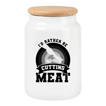 Funny Butcher Saying - Cookie Jar with Wooden Lid - white - Front