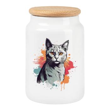 Süße graue Katze - Keksdose mit Holzdeckel - Weiß - Vorne