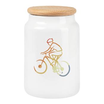 Vintage Mountain Bikers - Cookie Jar with Wooden Lid - white - Front