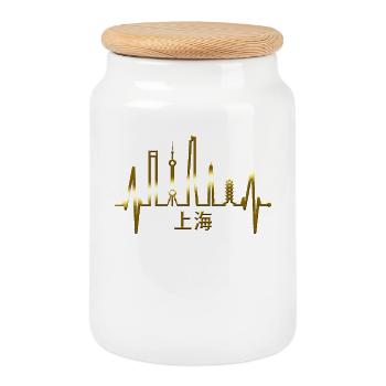 Shanghai Skyline Heartbeat China I Love Shanghai - Cookie Jar with Wooden Lid - white - Front