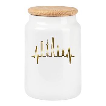 Shanghai Skyline Heartbeat China I Love Shanghai - Cookie Jar with Wooden Lid - white - Front
