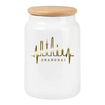 Shanghai Skyline Heartbeat China I Love Shanghai - Cookie Jar with Wooden Lid - white - Front