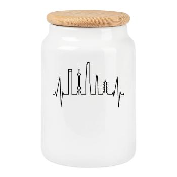 Shanghai Skyline Heartbeat China I Love Shanghai - Cookie Jar with Wooden Lid - white - Front