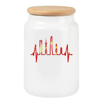 Shanghai Skyline Heartbeat China I Love Shanghai - Cookie Jar with Wooden Lid - white - Front