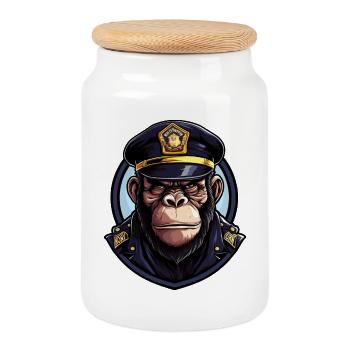 Police des singes - Boîte à biscuits avec couvercle en bois - blanc - Devant