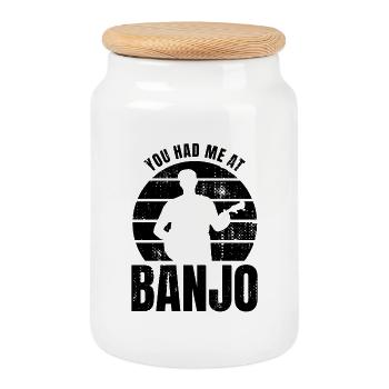 Banjospieler Spruch - Keksdose mit Holzdeckel - Weiß - Vorne