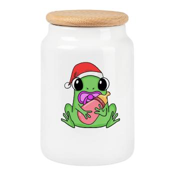 Frog Baby Christmas - Cookie Jar with Wooden Lid - white - Front
