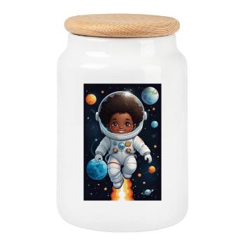 Space adventurer kid's face - Cookie Jar with Wooden Lid - white - Front