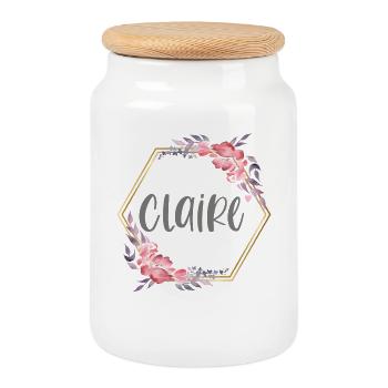 Claire Girl Name Baby Gift - Cookie Jar with Wooden Lid - white - Front