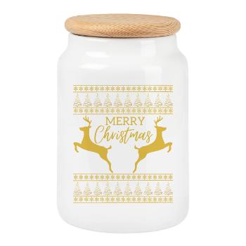 Frohe Weihnachten Rentier Weihnachten Schneeflocke - Keksdose mit Holzdeckel - Weiß - Vorne