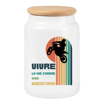 Vivre la Vie comme une Aventure - Moto Cross - Boîte à biscuits avec couvercle en bois - blanc - Devant