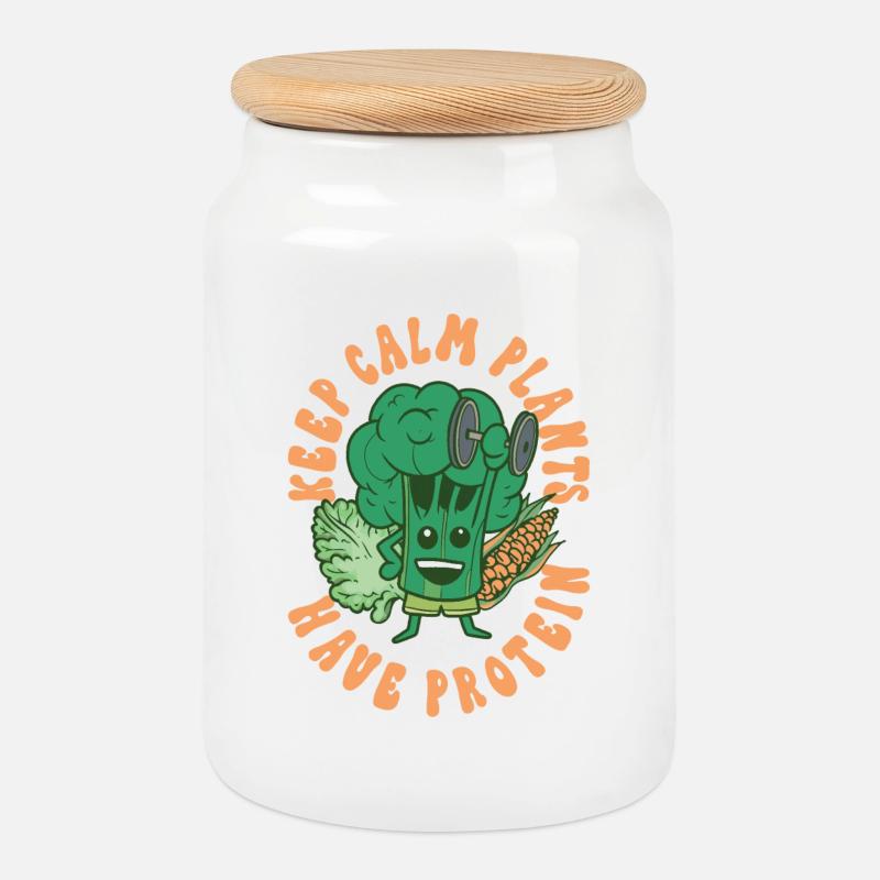 Keep calm plants have protein - Keksdose mit Holzdeckel - Weiß