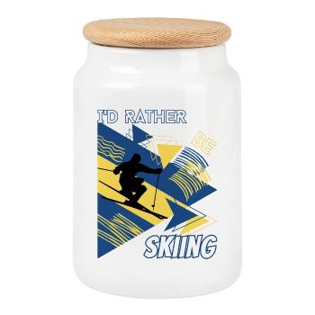 I'd Rather Ski - Ski Winter Sports Skier - Cookie Jar with Wooden Lid - white - Front