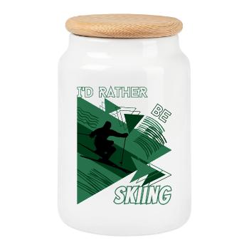 I'd Rather Ski - Ski Winter Sports Skier - Cookie Jar with Wooden Lid - white - Front