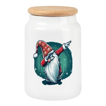 Dabbing Christmas Gnome - Cookie Jar with Wooden Lid - white - Front