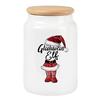 Lutin de vin chaud de Noël - Boîte à biscuits avec couvercle en bois - blanc - Devant