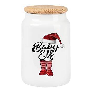 Baby Elf – Sweet Christmas Design - Cookie Jar with Wooden Lid - white - Front