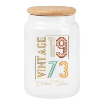 Vintage 1973 Limited Edition Aged to Perfection - Cookie Jar with Wooden Lid - white - Front