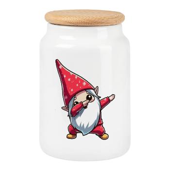 Dabbing Wichtel Kawaii Santa - Keksdose mit Holzdeckel - Weiß - Vorne