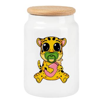 Motif de bébé guépard - Boîte à biscuits avec couvercle en bois - blanc - Devant