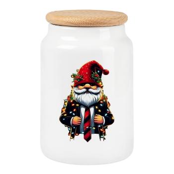 Chef Gnome Gnome avec guirlandes lumineuses - Boîte à biscuits avec couvercle en bois - blanc - Devant