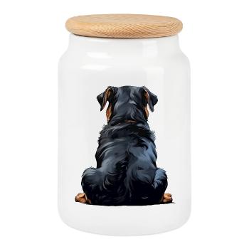 Rottweiler - Cookie Jar with Wooden Lid - white - Front