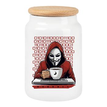 Anonymous Hacker - Keksdose mit Holzdeckel - Weiß - Vorne
