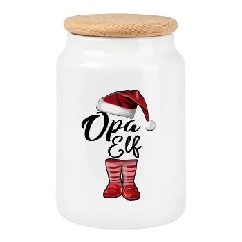 Opa Elf – Lustiges Weihnachtsdesign - Keksdose mit Holzdeckel - Weiß - Vorne