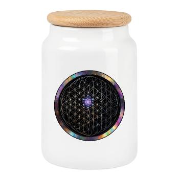 Flower of Life Cosmos Circle - Cookie Jar with Wooden Lid - white - Front
