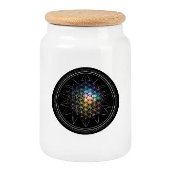 Flower of Life Rainbow - Cookie Jar with Wooden Lid - white - Front