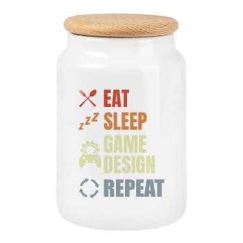 Eat Sleep Game Design Repeat - Cookie Jar with Wooden Lid - white - Front