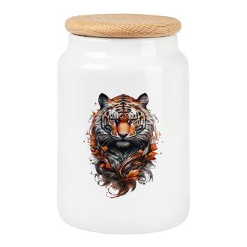 Tête de tigre style tatouage Tribal - Boîte à biscuits avec couvercle en bois - blanc - Devant