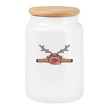 Roe deer lying down - Cookie Jar with Wooden Lid - white - Front