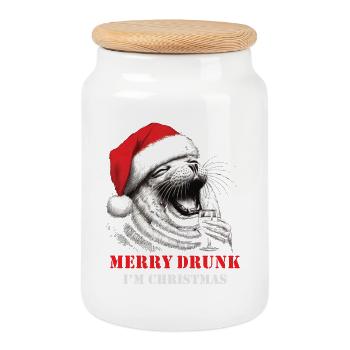 Merry Drunk I'm Christmas Wein Spruch Weihnachten - Keksdose mit Holzdeckel - Weiß - Vorne