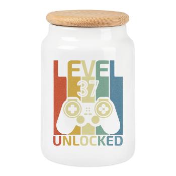 Level 37 Unlocked Funny Video Gamer 37Th Birthday - Cookie Jar with Wooden Lid - white - Front