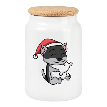 Siberian Husky Hund Tier Weihnachten - Keksdose mit Holzdeckel - Weiß - Vorne